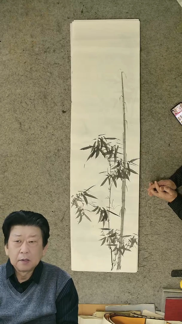 国画四尺对开  墨竹条屏 34*138cm