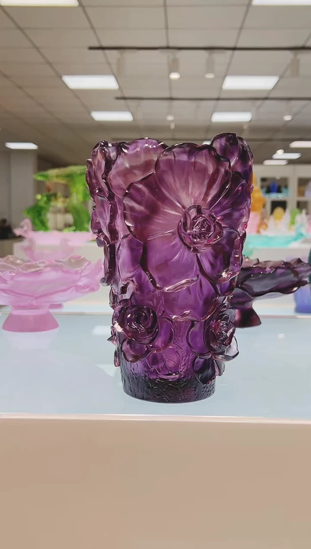 手工艺品琉璃古法琉璃山茶花花瓶