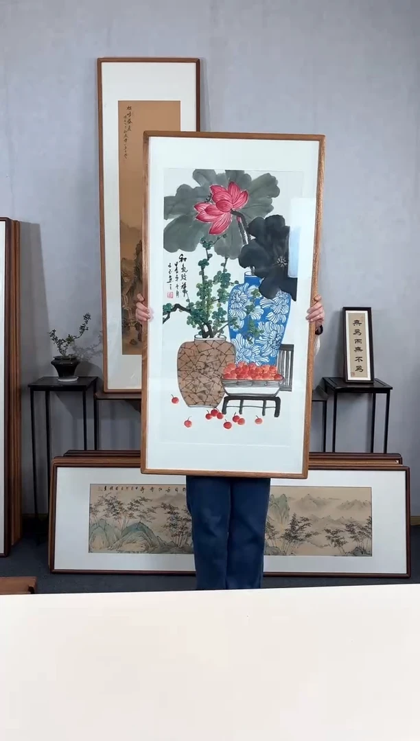 【闪购商品】国画手绘*和气致祥*62*123cm实木框