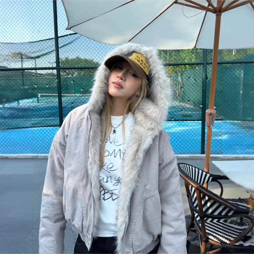 【座山雕外套】连帽保暖短款收口袖冬季长袖夹克情侣宽松潮流棉衣