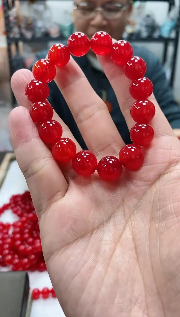 【闪购商品】玛瑙/玉髓手串未镶嵌鸽血红手串尺寸卡12