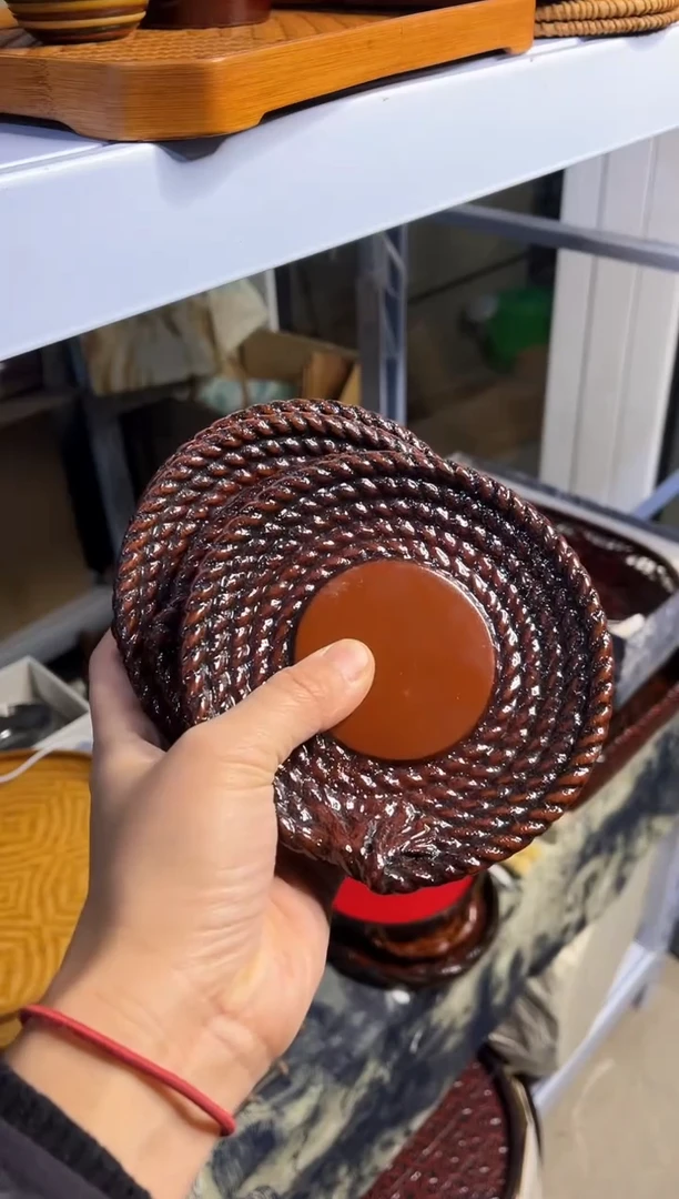 【闪购商品】圆形绳编实木杯托 尺寸12cm