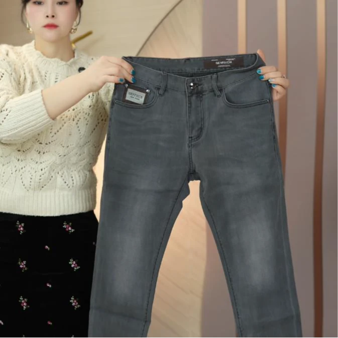 2025春季尼纳灰色男士修身小直筒弹力牛仔裤潮流百搭时尚韩版男裤