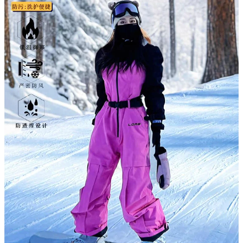 CaKm玫粉色滑雪服女款套装加厚棉服超好看小个子冬季雪服HUZ1202