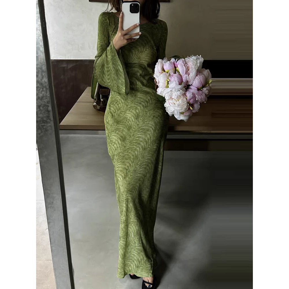 2025新款法式绝美气质绿色茶歇连衣裙度假风超仙收腰显瘦长裙女装