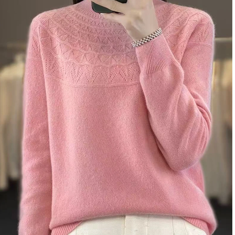 羊毛衫女秋冬款纯色半高领短款一线成衣无缝宽松打底针织毛衣005