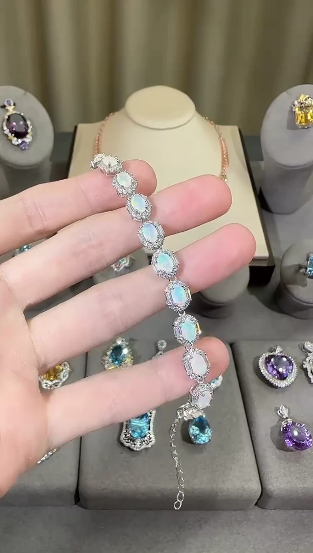 银S925镶嵌欧泊珠宝奇石5*7mm手链高级款