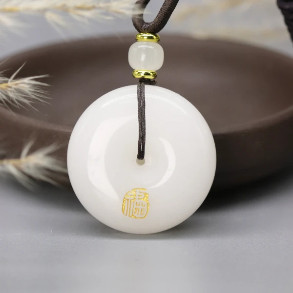 新疆玉石三五款金福平安扣玉吊坠天然金丝玉挂件无事牌男女款Y871