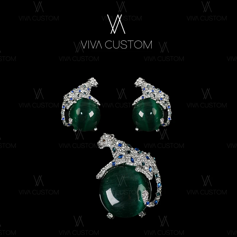 铜合金合成锆石耳饰 (动物系列)典藏高定镶嵌雪豹套装