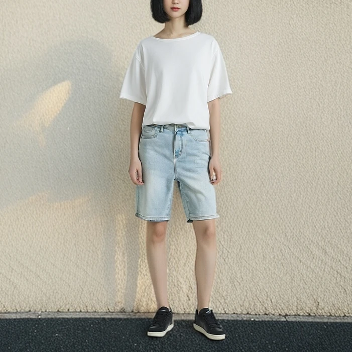 B20159新款五分牛仔短裤女夏高腰直筒运动宽松a字显瘦大码中裤