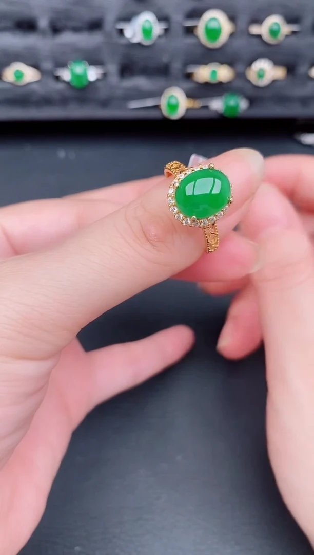 银S925镶嵌戒指翡翠天然a货翡翠177