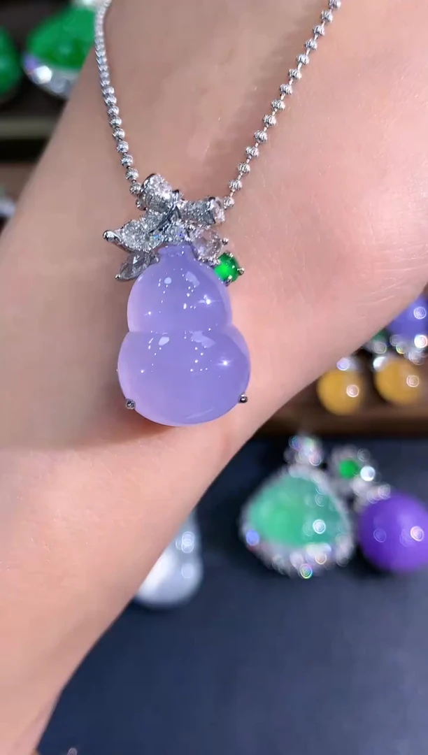 翡翠18K金镶嵌吊坠(不含链)w101紫货有色差