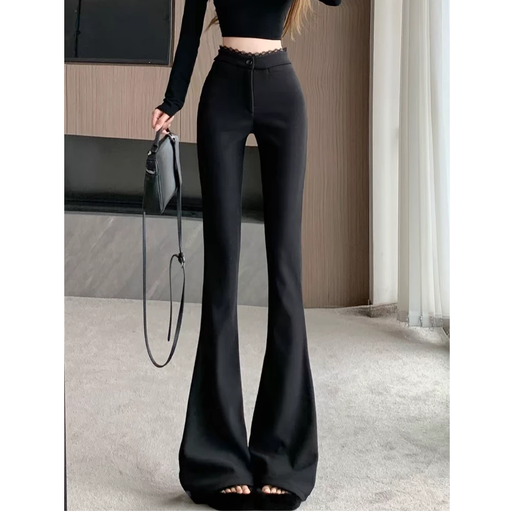 #9199西装喇叭百搭显瘦蕾丝腰裤-裤长101