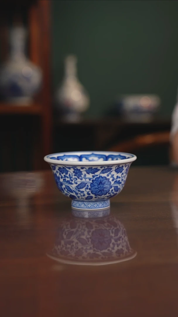 晓月柴窑 缠枝压手杯