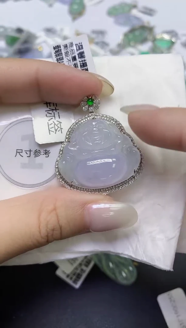 颈饰18K金镶嵌翡翠天然缅甸翡翠A货百元以上9元证书费自理