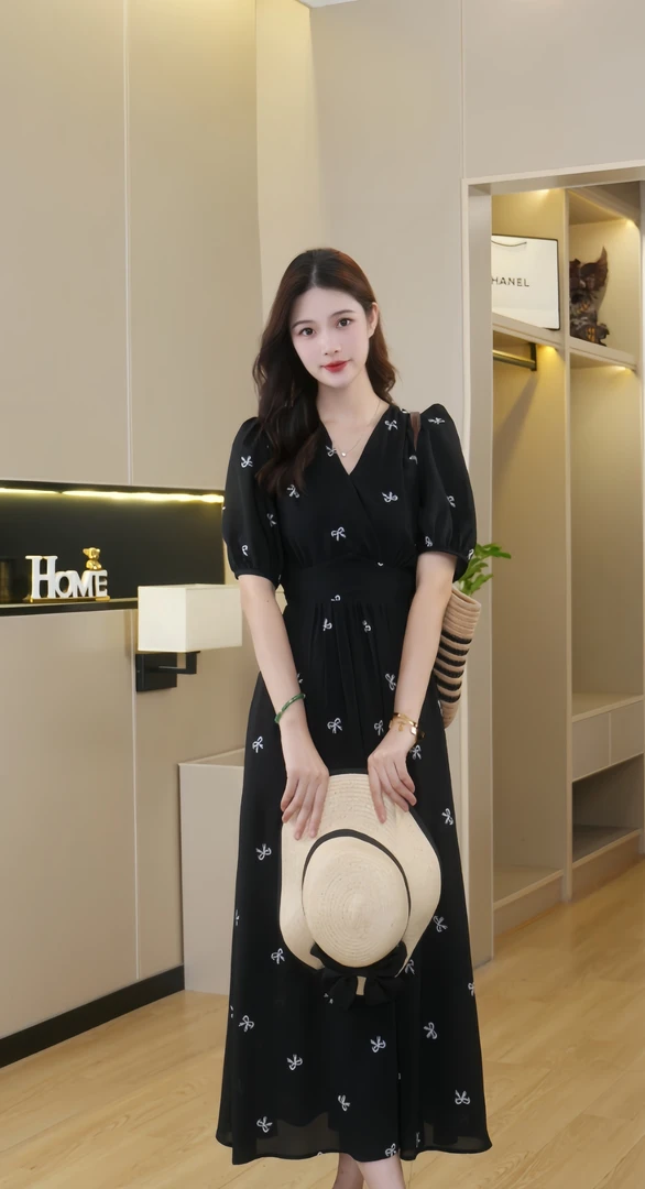 【北海花园】2025夏天新款法式时尚碎花气质中高腰显瘦连衣裙长裙
