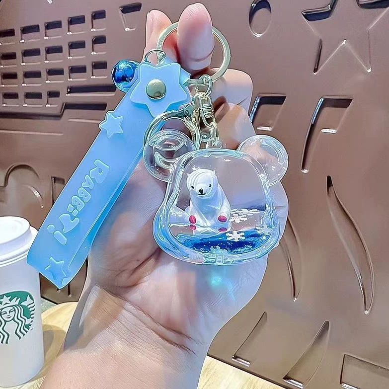 创意入油夜光蛋仔漂浮瓶流沙闹钟钥匙扣液体精致挂件吊饰背包挂饰