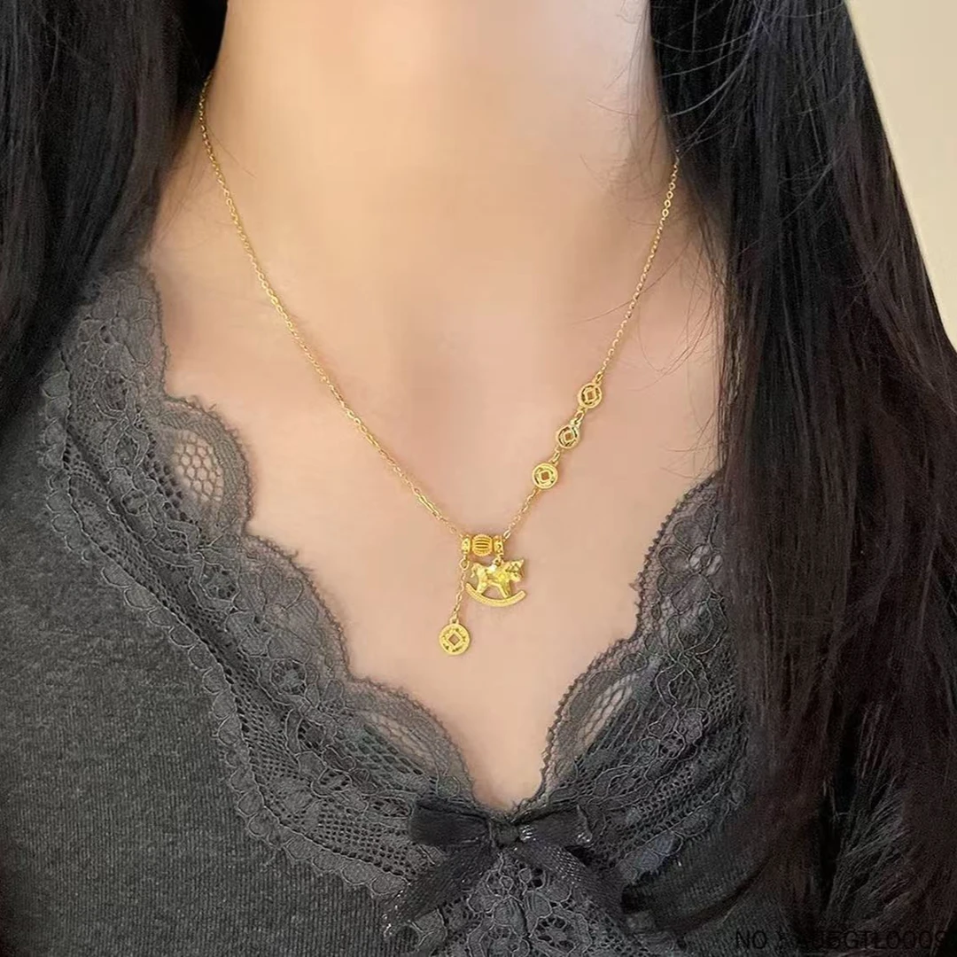 CHUANSHE/传奢 碎冰冰马上有钱锁骨链流苏木马套链生日礼物KZ338
