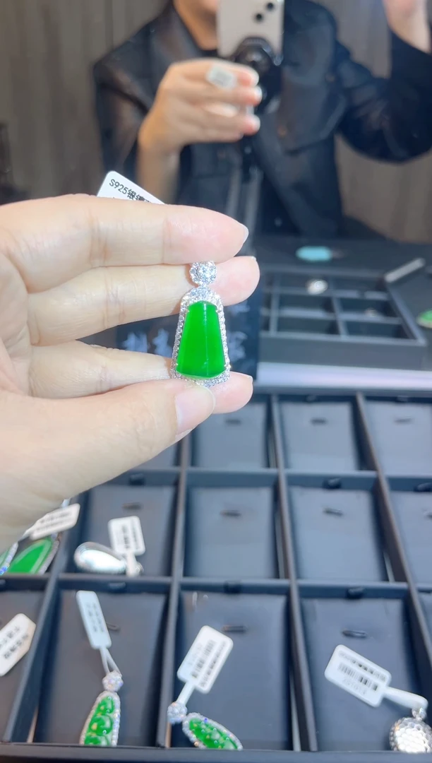 吊坠(不含链)银S925镶嵌翡翠0900