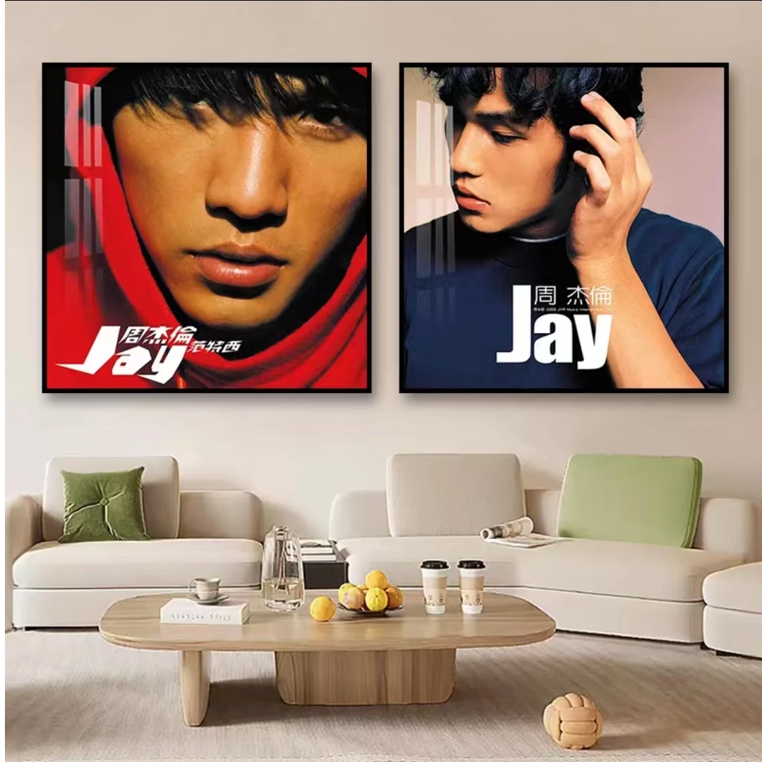 《周杰伦》专辑挂画CD黑胶唱片JAY客厅沙发背景墙面装饰品 40*40*2