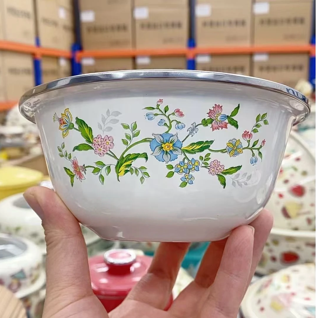 【包边】直径14CM加厚芳香有脚碗搪瓷面碗家用汤碗【颜色随机】