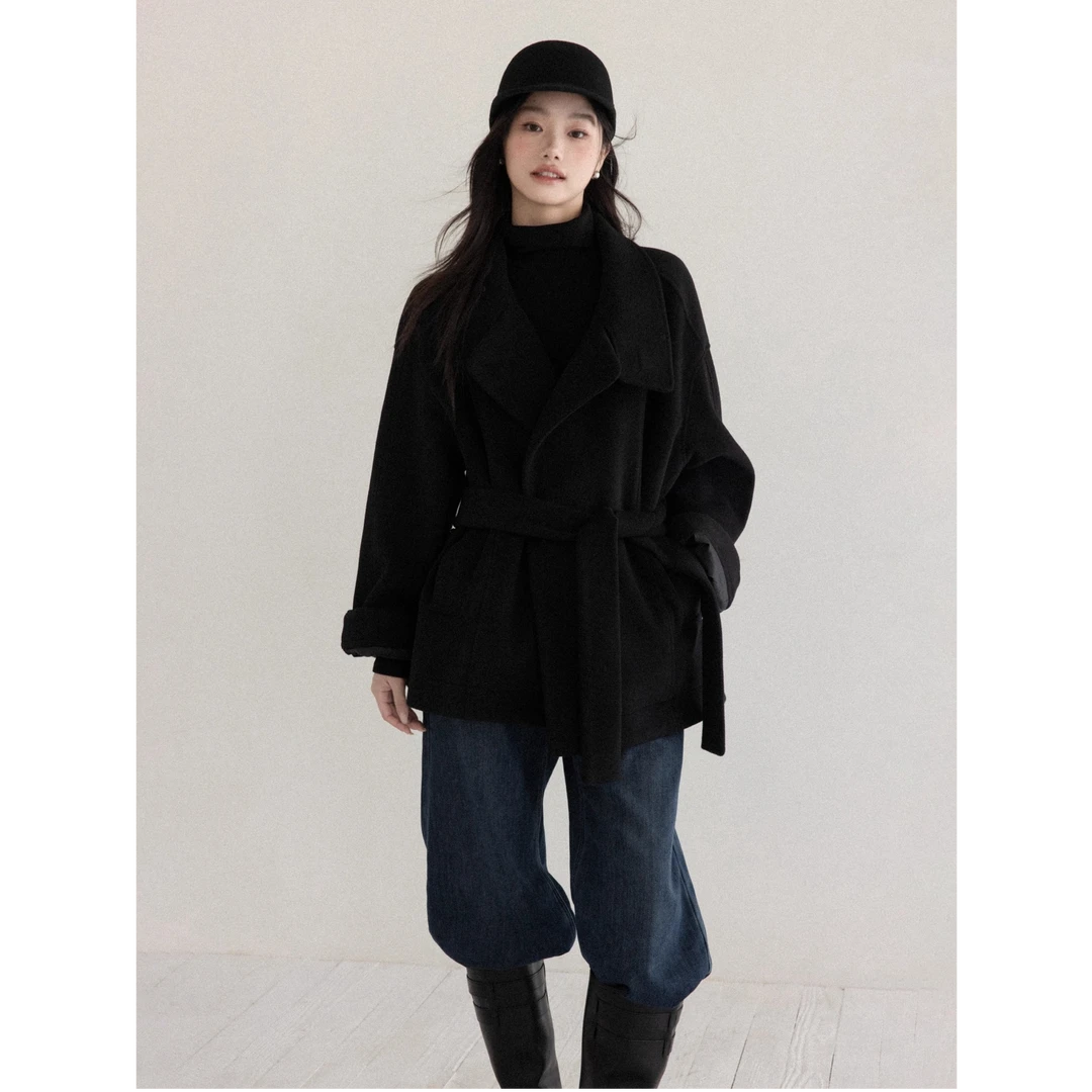 【现货】法式甜美翻领毛衣女冬斗篷保暖外套Y51055178狂欢季好物