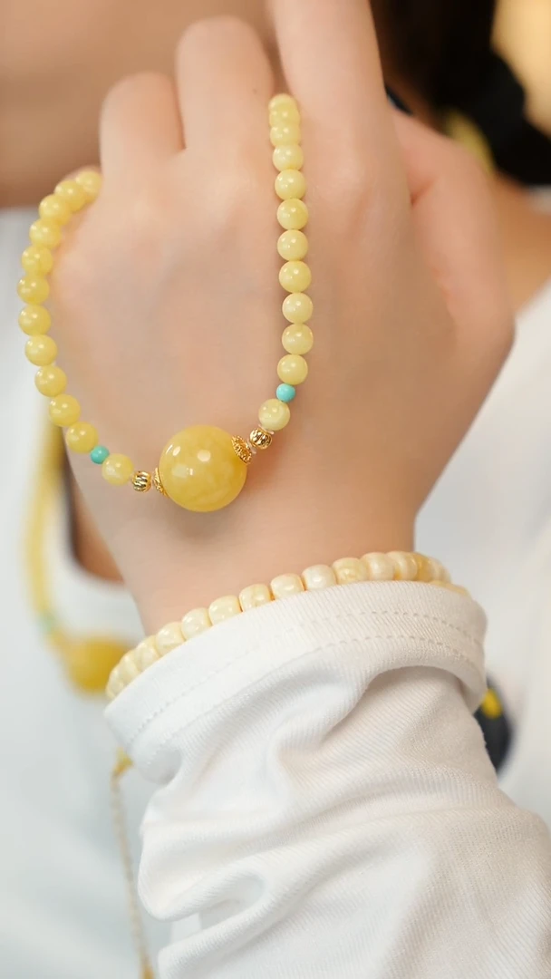 蜜蜡颈饰银S925镶嵌16锁骨链