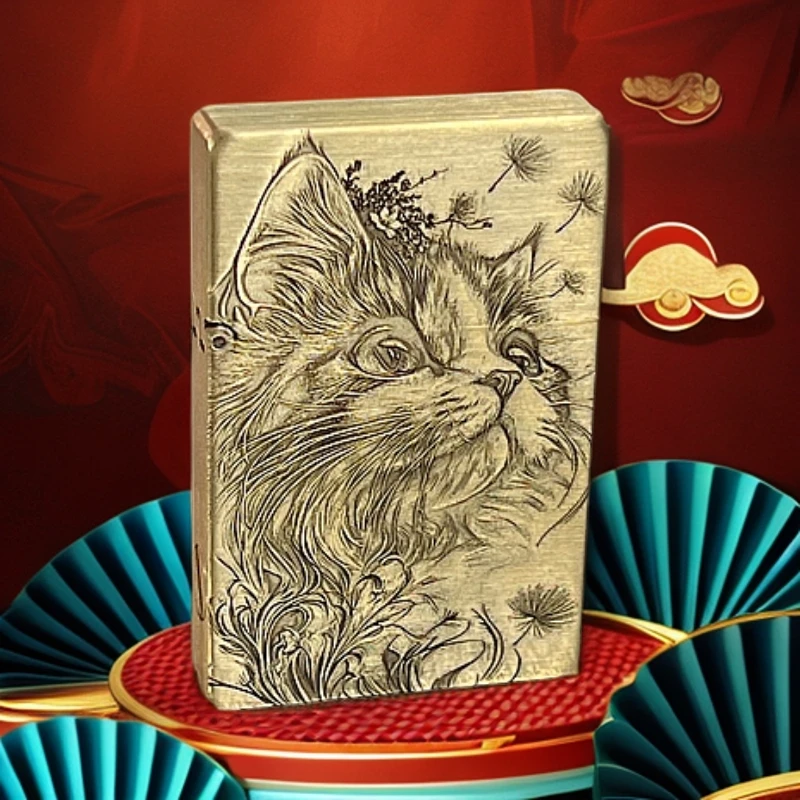 纯铜浮雕仰望星空的猫防风打火机