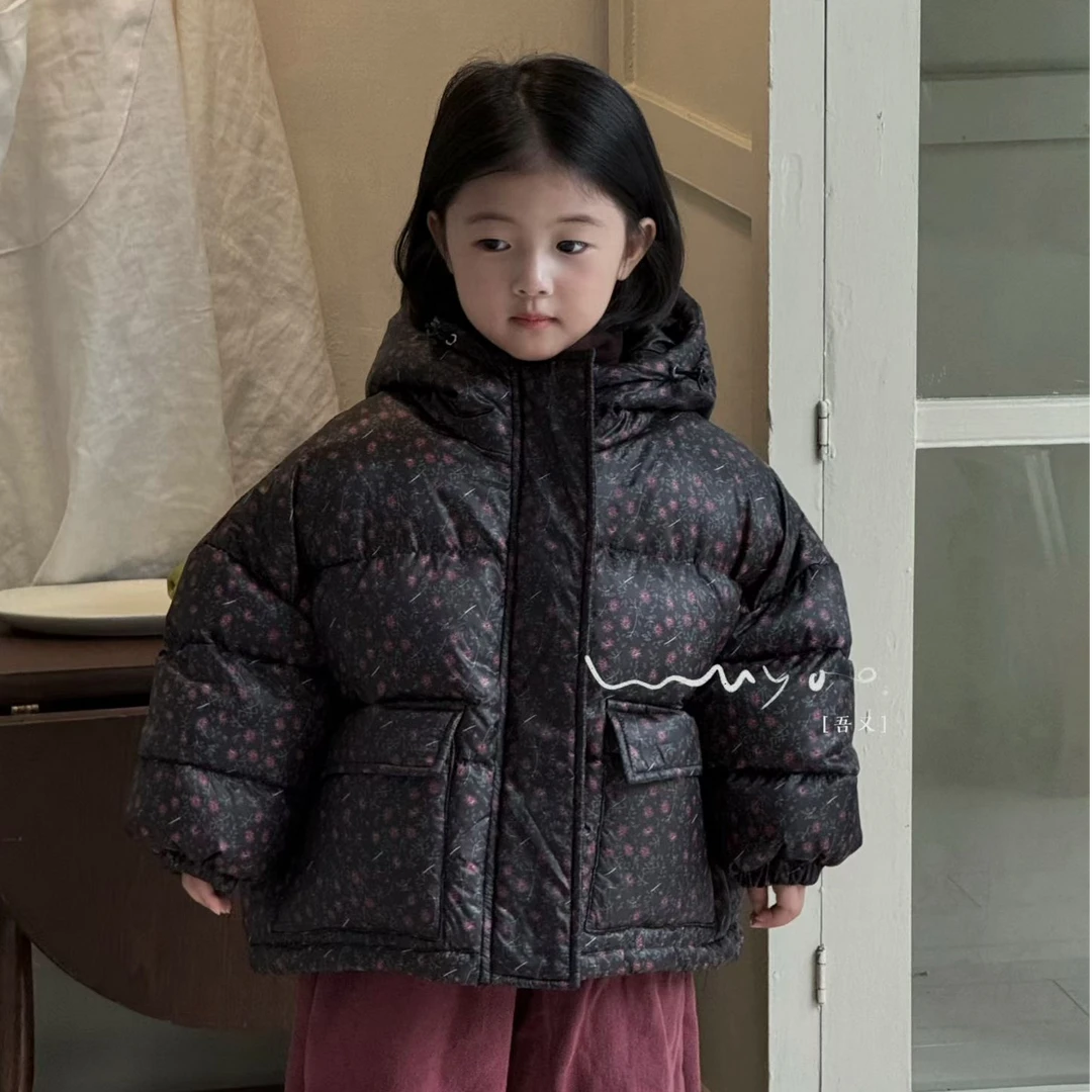 【歪歪妞童装】241807儿童复古碎花加厚保暖连帽羽绒服外套