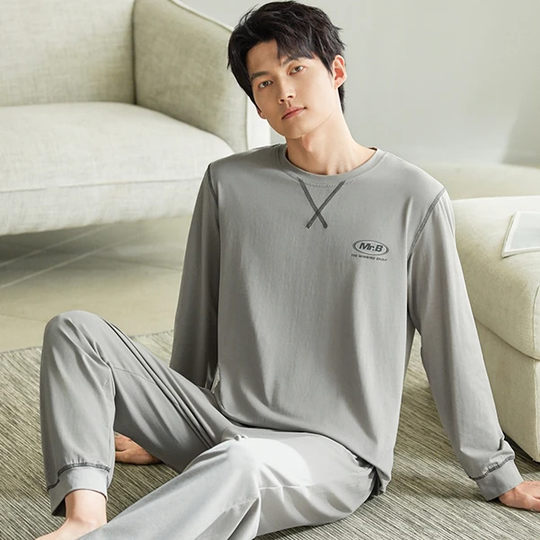 2025新款睡衣套头男士圆领家居服运动纯棉长袖秋冬季高档外穿套装