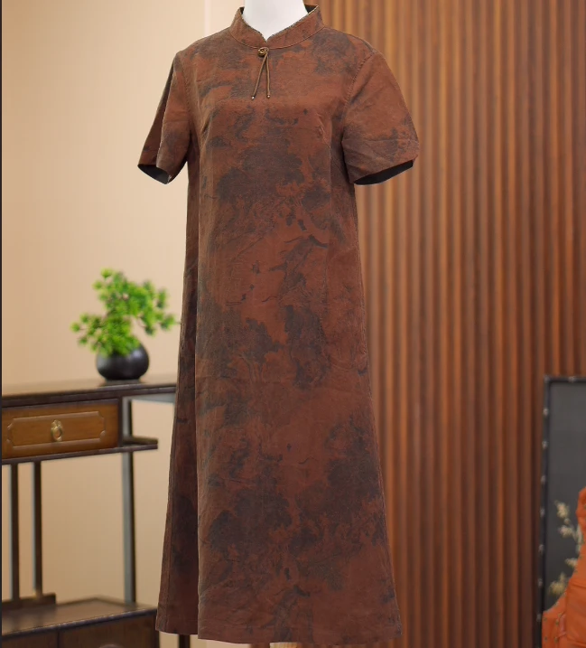 2025夏季新款桑蚕丝新中式老料香云纱连衣裙ZG-195