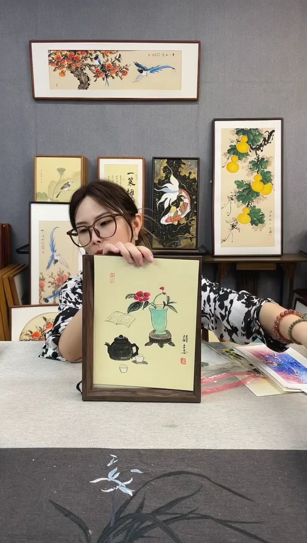 国画10寸-23*29摆台书法作品-茶壶