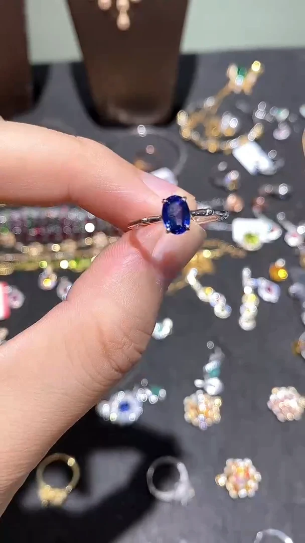 戒指蓝宝石银S925镶嵌戒指