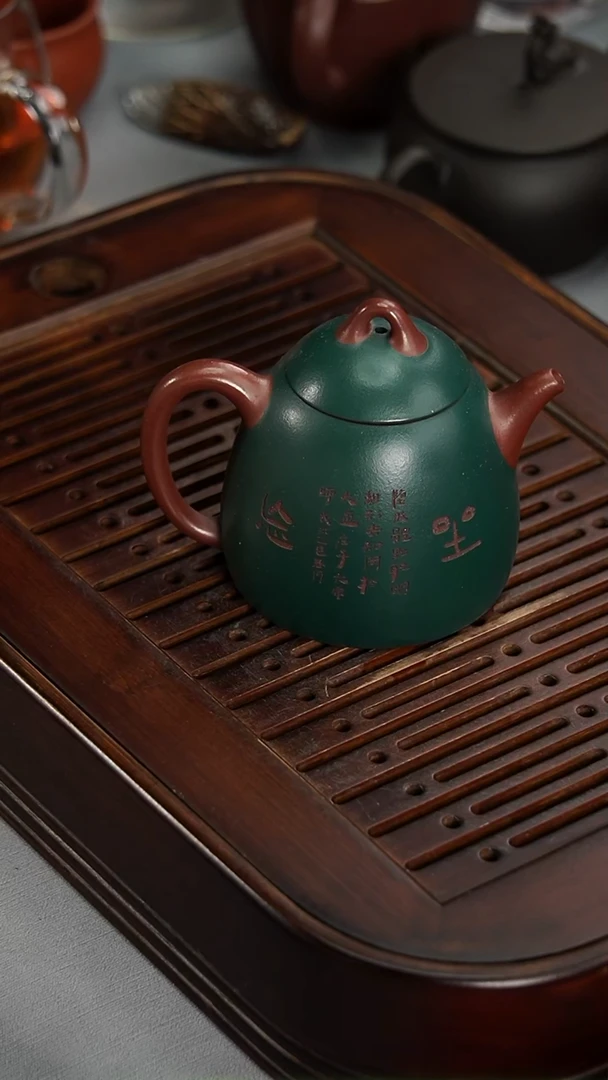 茶壶紫砂宜兴紫砂双色粉浆秦权壶180毫升