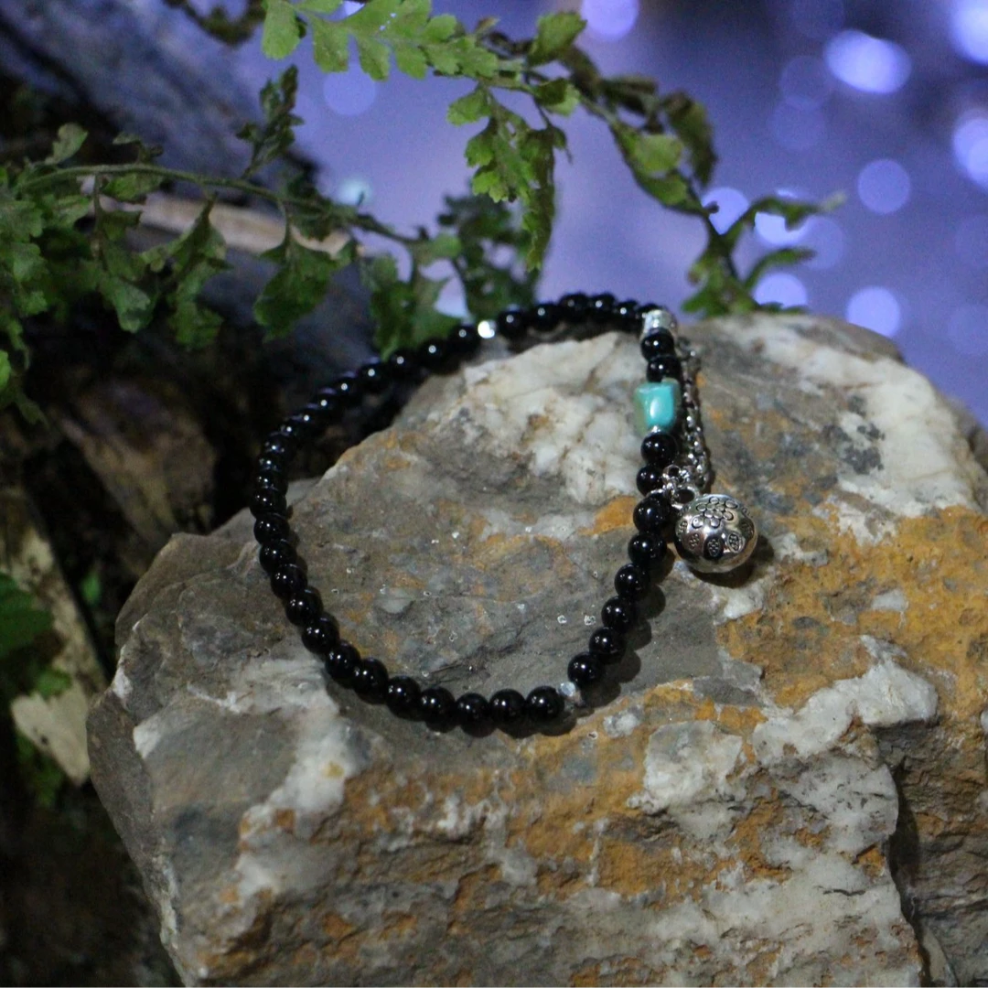 【暮鼓】原矿绿松石配黑玛瑙小米珠串原创单款