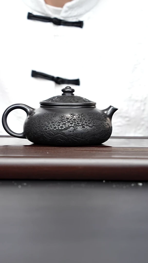 茶壶紫砂宜兴紫砂 梅花大寒江 石黄