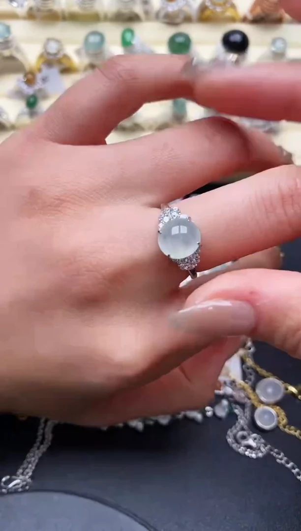 【闪购商品】翡翠戒指银S925镶嵌缅甸翡翠 1 6+5