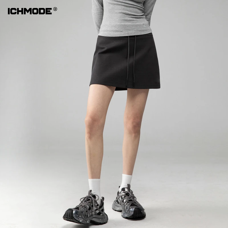 ICHMODE美式a字半身裙复古百搭卫裙运动低腰显瘦时尚休闲夏季黑色