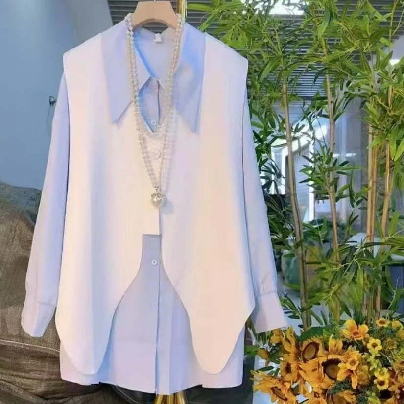 8705-大码简约大气撞色百搭显瘦百搭气质大码衬衫马甲