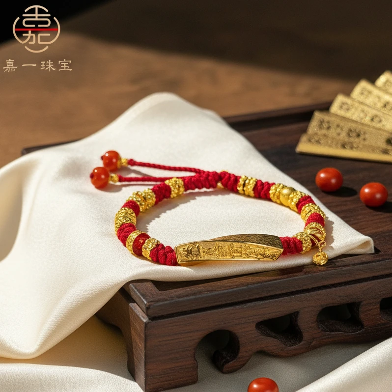 【嘉一昭愿】扭转钱坤年年富原创K金手绳红绳
