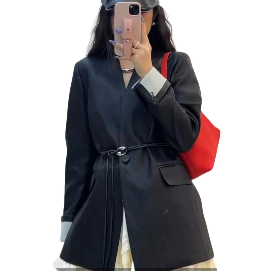 【珊珊服饰】2025春装新款轻奢PU皮气质显瘦时尚百搭休闲西装