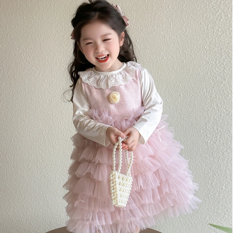 套头女孩洋气女宝套装小童女春季纯色公主风少女风女童裙子