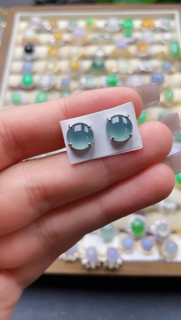 银S925镶嵌翡翠耳饰107