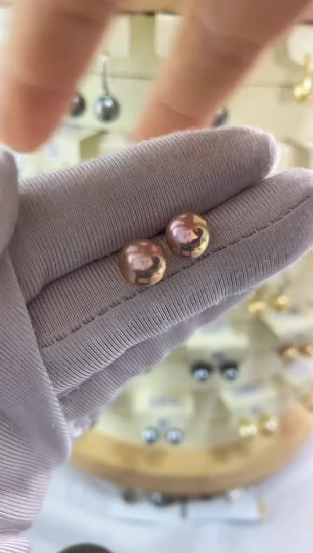 银S925镶嵌耳饰淡水珍珠8-9mm