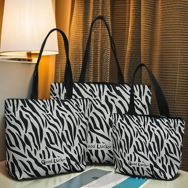 ins可爱韩版校园单肩学生上班通勤大容量简约帆布包 斑马纹单肩包