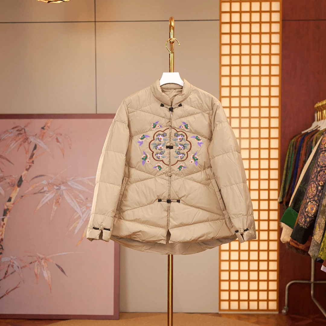 [落花流水-羽绒服] 新中式国风女士刺绣羽绒服