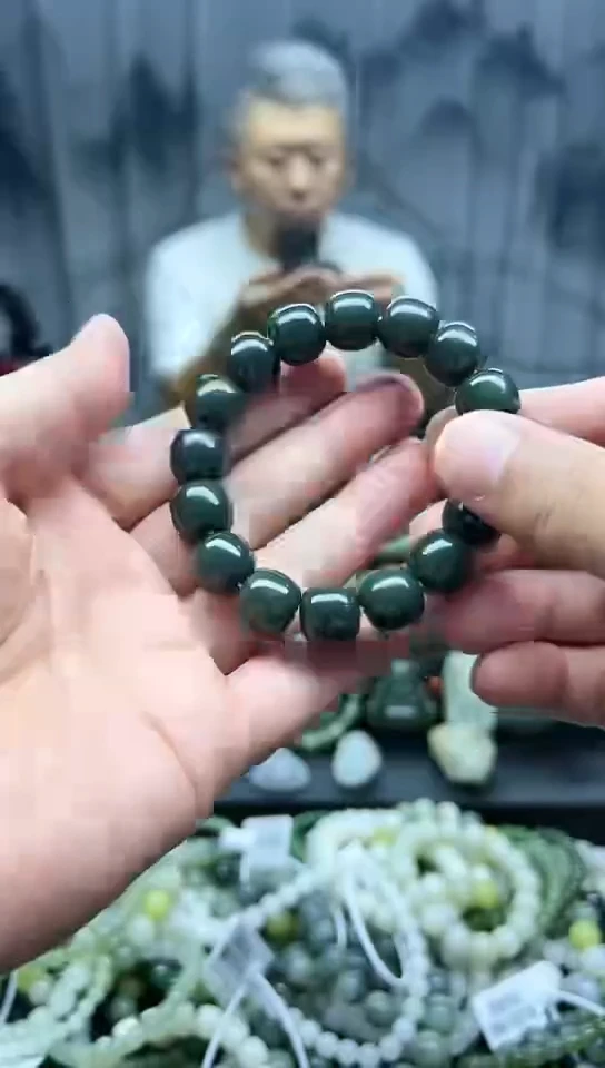 未镶嵌手串和田玉沙枣青老邢卡14纯天然拍一发一