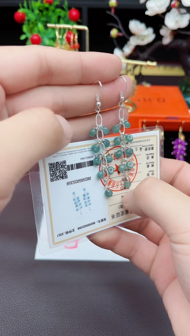 翡翠银S925镶嵌耳饰9110002