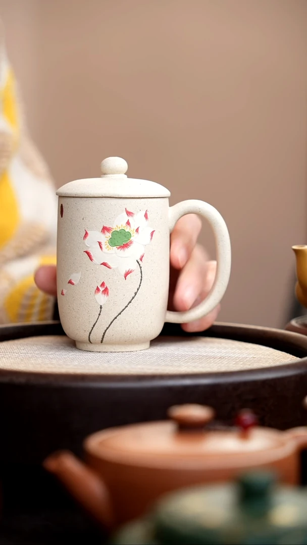 茶壶紫砂白玉段荷花盖杯