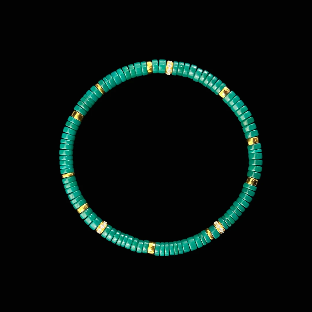 1#绿松K金单圈手串 珠径约3.5mm 手围约15cm 克重约5.7g